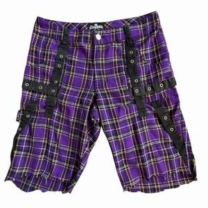 Royal Bones Dang Goodman Juniors Purple Plaid Cut Off Shorts Grunge Punk Size 5